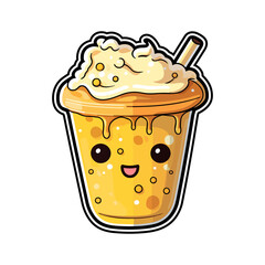 046. golden milk  sticker cool colors kawaii clip art illustration. Transparent background. Generative Ai