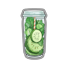 050. cucumber mint cooler  sticker cool colors kawaii clip art illustration. Transparent background. Generative Ai