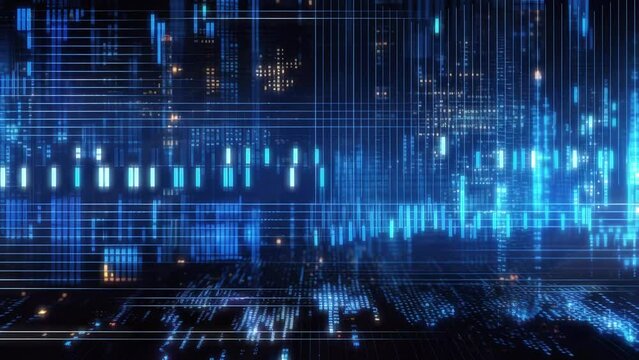 Digital cyberspace abstract vertical animation. Moving numbers and lines appear on a blue background. Abstract digital security, artificial intelligence concepts. Seamless animation