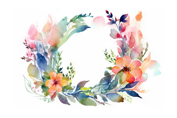 Watercolor Blooms. Decorative circular floral wreath frame border