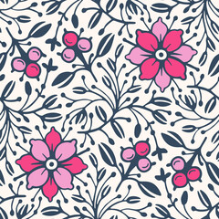 Seamless pattern  with flowers in doodle style. Vector illustration.
