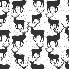 Seamless vector deers pattern, winter Christmas and Happy New Year Day design background.