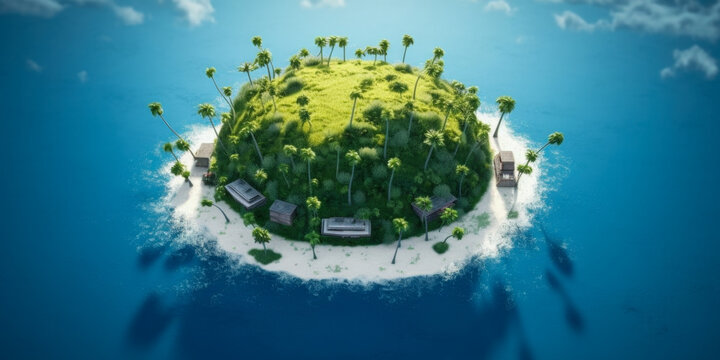 A beautiful tropical island, aerial view - Generative AI