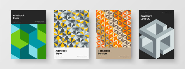 Fototapeta na wymiar Unique mosaic shapes front page concept collection. Clean catalog cover A4 vector design illustration bundle.