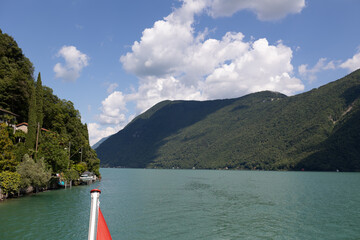 Lake Lugano from most beautiful city in the Swiss canton of Ticino -Morcote. Switzerland.	