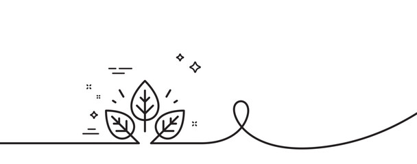 Organic tested line icon. Continuous one line with curl. Bio cosmetics sign. Fair trade symbol. Organic tested single outline ribbon. Loop curve pattern. Vector