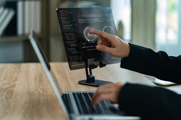 Businessman Touching Transparent Monitor Display