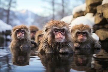 A Group of Adorable Snow Monkeys, Generative AI