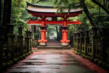 Beautiful Torii Gate Leading To a Shrine, Generative AI