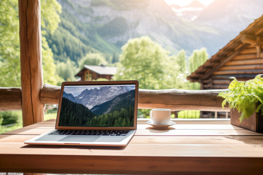 Situated in a cozy mountain chalet with stunning views of the snowcapped Alps, this is the perfect place to work on laptop pc remotely and get productive.