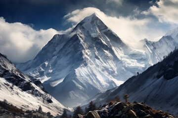 Fototapeta na wymiar Breathtaking Snow Capped Mountain Range, Generative AI
