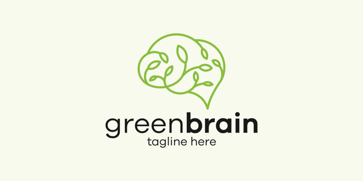logo design minimalist brain and leaf icon vector inspiration
