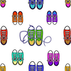 Multi-colored sneakers on a white background. pattern