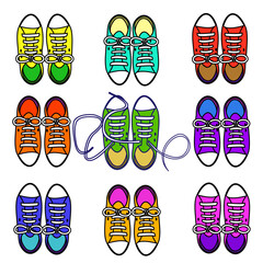 Multi-colored sneakers on a white background. pattern