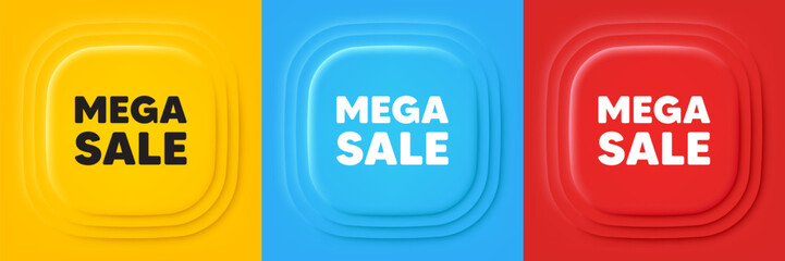 Mega Sale tag. Neumorphic offer banners. Special offer price sign. Advertising Discounts symbol. Mega sale podium background. Product infographics. Vector