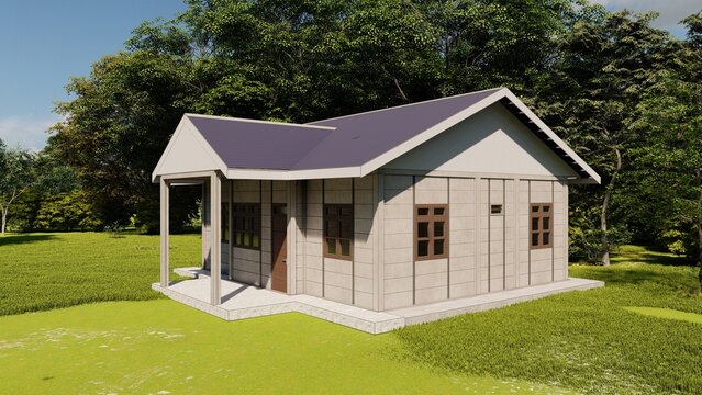 3D Rendering Illustrations of Concrete Panel House in the Woods-House Exterior