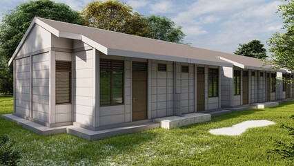 Fototapeta na wymiar 3D Rendering Illustrations of Concrete Panel House in the Woods-House Exterior
