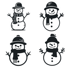 Set of Snowman outline icon. Minimalism Vector illustration. EPS 10