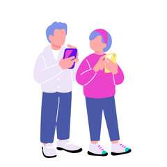 スマートフォンを使うシニア夫婦のイラスト
