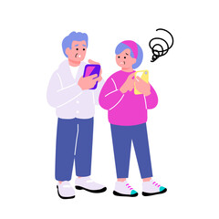 困った表情のスマートフォンを持ったシニアのイラスト
