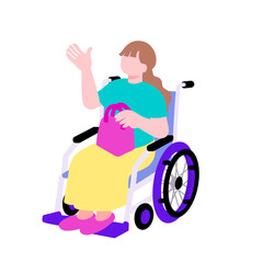 車椅子に座る若い女性のポップなイラスト