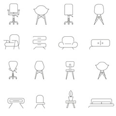 Basic furniture icon set in thin line style. Vector illustration EPS10.