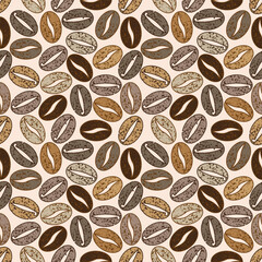 Coffee bean pattern with seamless grunge effect for coffee shop background, cafe decoration, dining venues and culinary events. for a coffee themed greeting card. for coffee-themed fabric motifs