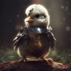 White Chicken in Armor: Adorable and Charming. Generative AI.