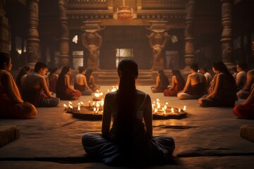  Serene Meditation Session In a Temple, Generative AI - obrazy, fototapety, plakaty