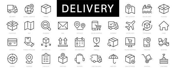 Fototapeta na wymiar Delivery & Logistics thin line icons set. Shipping, Delivery editable stroke icon collection. Vector