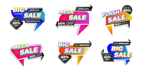 Set of Sale Element badges With Modern Text Effect For Template banner shopping badges, Sale tags and labels. sale, discount, shop, sale Elements design With Gradient color concept