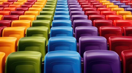 Vibrant Rainbow Stadium Seats - Dynamic Sports Competition Concept - Generative AI Illustration - obrazy, fototapety, plakaty