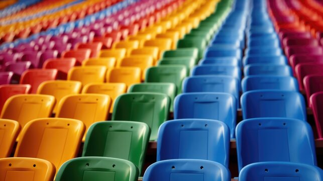 Vibrant Rainbow Stadium Seats - Dynamic Sports Competition Concept - Generative AI Illustration