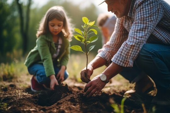 A diverse family honors a loved one's memory by jointly planting a tree in a serene forest, symbolizing life, love, and legacy