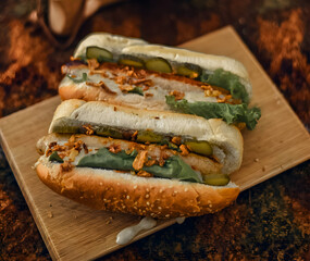 hot dog and bread in a camp in the forest