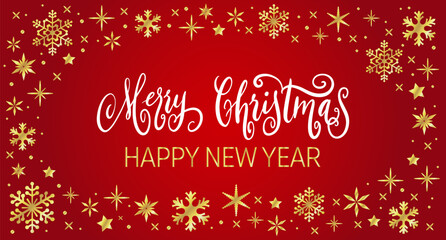 Fototapeta na wymiar Handwritten Christmas greetings in a snowflakes frame, modern festive calligraphy lettering