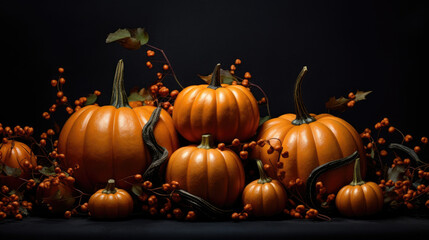 halloween pumpkin on a black background AI Generative