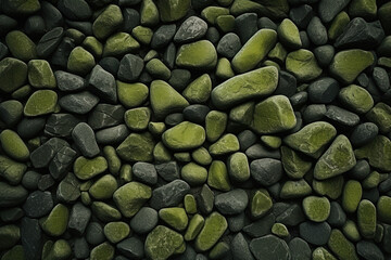 Pebbles stones background with green toned