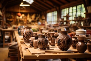 Fototapeta premium Traditional Japanese Pottery Workshop, Generative AI