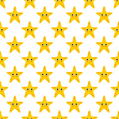 Seamless pattern with cute cartoon yellow sea star.