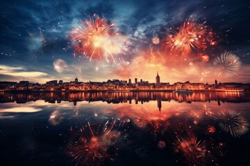 Stunning Fireworks Display Over a City, Generative AI 