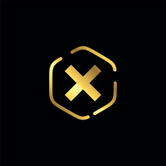 Obraz premium Gold Color Cross Sign Cancel Denial Icon Vector