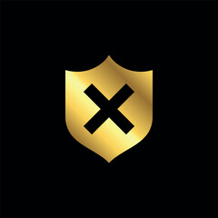 Obraz premium Gold Color Cross Sign Cancel Denial Icon Vector