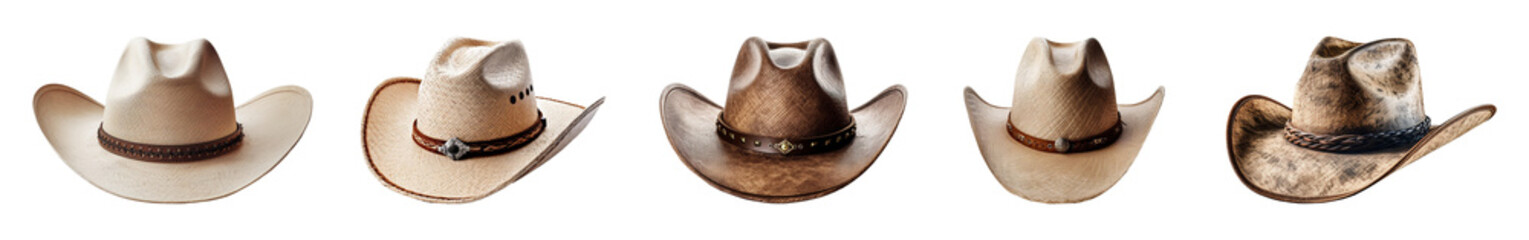 Set of cowboy hats. Isolated on a transparent background.