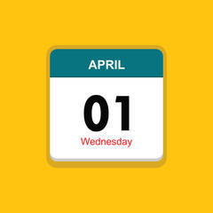wednesday 01 april icon with yellow background, calender icon
