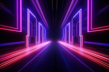 Naklejka premium Game scene in a virtual world with neon lights, purple and pink hue. Generative AI