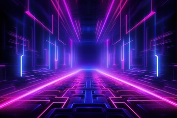 Game scene in a virtual world with neon lights, purple and pink hue. Generative AI