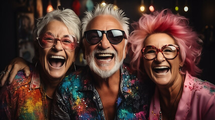 Portrait group of senior old people man woman celebrate happy smile