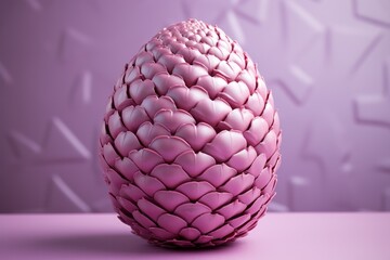 Pastel pink dragon egg with strong textures on minimal violet pastel background.