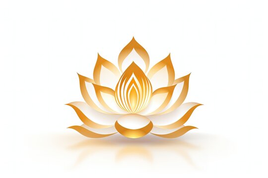 Golden lotus flower illustration, logo style. Generative AI